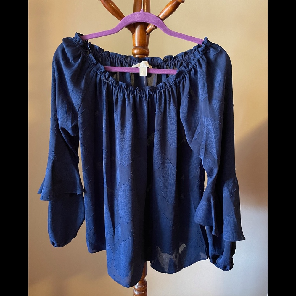 Michael Kors NWT Blue Floral Stitched Peasant Blouse